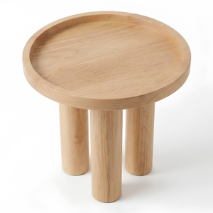 Table d'appoint ronde moderne scandinave en teck massif avec coussins, ensemble de meubles de jardin d'extérieur, design en bois naturel - Product Image 1