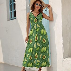 Vestido largo con estampado de limones para mujer, vestido largo bohemio con cuello en V profundo, vestido sin mangas con corte en A, vestido informal de verano, vestido hawaiano fresco - Product Image 2