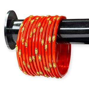 Nouvelle Collection 2026 : Bracelets en Verre Orange avec Perles Plaqué Or et Détails en Pierres Tendance – Ensemble Ethnique pour Mariage Femme - Product Image 3