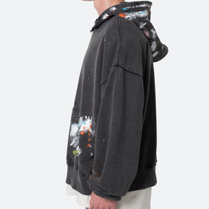 เสื้อฮู้ดดี้ผู้ชายแบบซิป หนัก 400 GSM สไตล์สตรีทแวร์ สีดำฟอกกรด พิมพ์ลายดิจิตอล รับสกรีนโลโก้ OEM ตามแบบ - Product Image 5