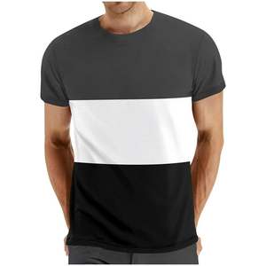 T-shirt décontracté à manches courtes et col rond pour homme, 100 % coton, 180 GSM, avec logo personnalisé OEM, blocs de couleur et imprimé rayé – Vente en gros - Product Image 2