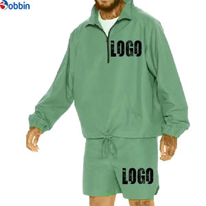 Comfortable Custom Logo Half <b>Zip</b> up Jacket Nylon Sports Shorts Sets Tracksuits Custom Unisex <b>Zip</b>-Up Knee-Length Windbreaker Set - Product Image 3