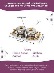 Recipientes de Acero Inoxidable con Diseño de Tallo de Orquídea y Tazones a Juego, Decorativos para Servir Bocadillos y Frutos Secos, Ideales para el Hogar, Cenas y Regalos - Product Image 2
