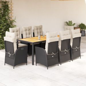Ensemble de salle à manger de jardin avec accoudoirs réglables en 9 pièces, collection en rotin PE noir - Product Image 1