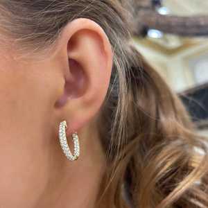 Pendientes de Aro de Diamantes Clásicos para Novia y Uso Diario, Huggies Articulados de 19mm con Engaste Pavé, Corte Redondo, Diamantes Cultivados en Laboratorio, Oro Sólido de 14K y 18K, Venta al por Mayor - Product Image 6