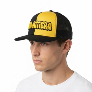 Men's <b>Black</b> Yellow Trucker Cap Custom Embroidered Logo Mesh Back Baseball Hat Adjustable Outdoor Streetwear - Product Image 2