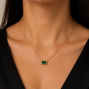 Collar con Colgante de Oro con Corte Esmeralda, Cadena de Plata Esterlina con Piedra Única, Cadena de Eslabones con Engaste de Bisel para Mujer, Regalo - Product Image 1