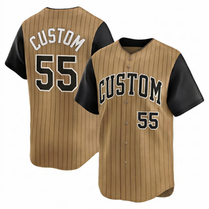 Custom light brown black <b>Baseball</b> Jersey Button up short sleeve v neck pinstripe Breathable Polyester soft fabric sports jersey - Product Image 1