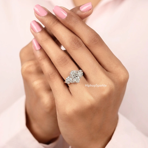 Luxury <b>Silver</b> Marquise Cut <b>Ring</b> with Floral Leaf Side Design and Round Accent Stones Elegant <b>Statement</b> Fine Jewelry Bridal <b>Rings</b> - Product Image 5