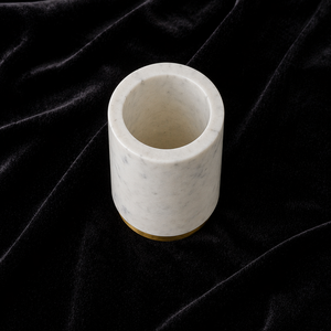 White <b>Marble</b> Round Storage <b>Jar</b> with Gold Base Handmade Luxury Bathroom Organizer Holder for Cotton Swabs and Accessories - Product Image 2