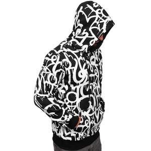 Sweat-shirt à capuche personnalisé pour homme, imprimé par sublimation graffiti noir et blanc, en polaire respirant, vente en gros OEM, streetwear - Product Image 3