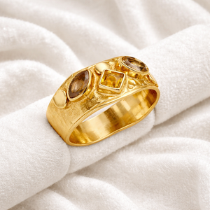 แหวนพลอยหลายเม็ดทรงสี่เหลี่ยมธรรมชาติ ทองเหลืองชุบทอง ทำมือ ดีไซน์ทันสมัย สำหรับผู้หญิง ขายส่ง - Product Image 4