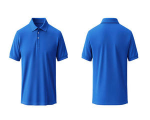 เสื้อโปโลแขนสั้นสีน้ำเงินสำหรับผู้ชาย ผ้าถัก สีพื้น ลำลอง ทรงปกติ ดีไซน์ติดกระดุม - Product Image 3