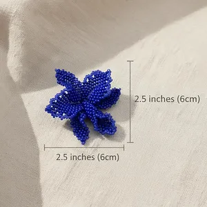 BEST SALE Navy <b>Blue</b> Orchid <b>Earrings</b>, Beaded Flowers, Statement Floral Jewelry, Seed Bead <b>Studs</b>, Botanical Gift FOR ANNIVERSARY - Product Image 4