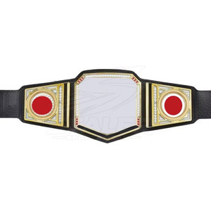 Ceinture de lutte en cuir avec grand motif central, détails latéraux décoratifs, taille haute, respirante, sangle réglable pour le sport - Product Image 3