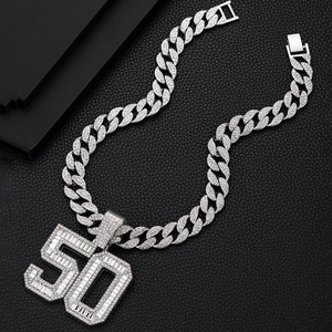 Collar Hip Hop con Colgante Número 50, Diamante Moissanita, Cadena Cubana de Plata 925 - Product Image 5