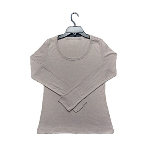 100% coton couleur unie femmes T-Shirt surdimensionné col rond manches longues personnalisé manches longues O cou grande taille T-Shirt de BD - Product Image 3