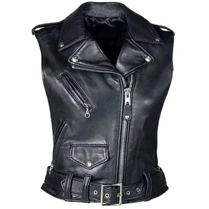Chaleco de Motociclista de Cuero Genuino Negro para Mujer - Product Image 1