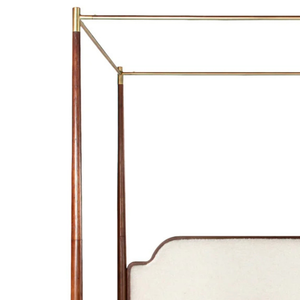Midcentury Modern Mahogany Canopy <b>Bed</b> Frame With Upholstered <b>Headboard</b> Solid <b>Wood</b> Design - Product Image 4