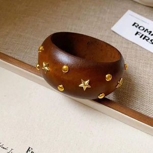 Brazalete de madera natural con grabado geométrico simple JS, pulsera gruesa de madera hecha a mano, brazalete grande de madera natural - Product Image 3