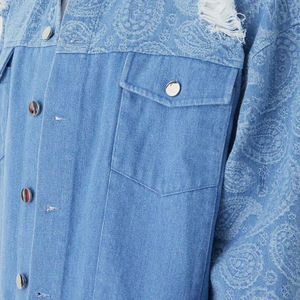 Veste en jean pour homme, imprimé paisley bleu, coupe décontractée, col rabattu, style printemps, veste en coton tissé - Product Image 6