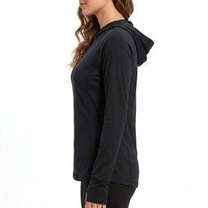 Sudadera con Capucha Negra de Manga Larga para Mujer, Color Sólido, Secado Rápido, Poliéster, para Adultos - Product Image 6