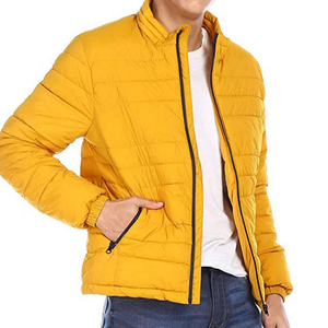 Men's <b>Yellow</b> <b>Puffer</b> <b>Jacket</b> Stand Collar Zipper Closure Windproof Winter Casual Coat Polyester Filling Slim Fit - Product Image 2