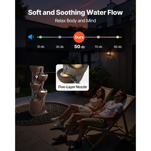 Fontana a Cascata a 5 Livelli a Forma di Vaso con Illuminazione LED per Esterni, Altezza 49,61 Pollici - Product Image 4