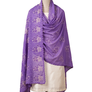 Women Purple Floral Swiss Voile Shawl With Lace Trim Ethnic Scarf Daily Wear India Pakistan Style - Product Image 1