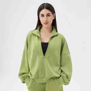 Chaqueta deportiva de mujer para exterior, con media cremallera y cuello alto, informal, holgada, de buen material, para otoño e invierno, que mantiene el calor. - Product Image 3