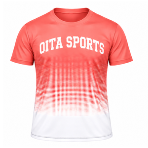 Crimson Pink and <b>White</b> Gradient Sublimation T <b>Shirt</b> <b>Men</b> <b>Short</b> <b>Sleeve</b> Crew Neck Customized Printed Sports Training Performance - Product Image 1
