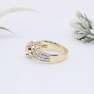 Anillo de compromiso de lujo con diamante cultivado en laboratorio, corte brillante redondo, halo, diseño cruzado, con pavé, para boda nupcial - Product Image 3