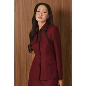 Ensemble blazer et mini-jupe rouge pour femme, prêt à expédier, élégant, formel, pour le bureau, faible MOQ, livraison directe d'usine - Product Image 3