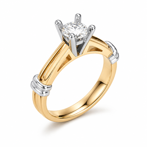 Bague Solitaire Cathédrale Classique en Or Jaune et Blanc 14K avec Diamant de Laboratoire Certifié IGI, Bague de Fiançailles Plaqué Rhodium, Personnalisation OEM - Product Image 1
