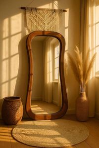 Modern <b>Wavy</b> Wooden <b>Full</b> <b>Length</b> Floor <b>Mirror</b> Freestanding Dressing <b>Mirror</b> for Bedroom Living Room Home Decor - Product Image 2