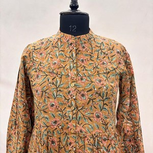 เดรสลำลองผู้หญิง ผ้าทอ 100% คอตตอน ลายพิมพ์ดอกไม้/สีพื้น แขนสั้น เอวทรงเอ็มไพร์ ทรงเบบี้ดอลล์ โอเวอร์ไซส์ คอวี ทรงหลวม - Product Image 4