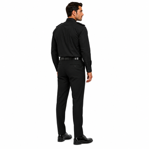 Men's <b>Black</b> Cotton Seamless Fusing Security Uniform Set Long Sleeve Shirt <b>Pants</b> Epaulettes Needle Detection Guard <b>Work</b> Wear All - Product Image 4
