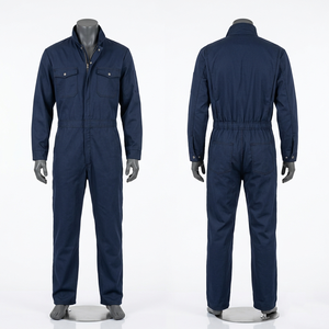 Combinaison de travail pour homme, 245 GSM, en sergé de polycoton, bleu marine, jaune, avec panneaux haute visibilité, bande réfléchissante, broderie personnalisée, impression - Product Image 3
