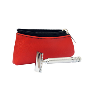 Compact Portable Handmade Premium Genuine Leather Safety Razor Pouch Travel <b>Case</b> with Zipper Closure for Men - Product Image 1
