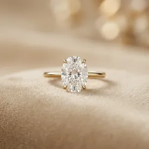 Bague de fiançailles en or plaqué 10 carats avec diamant de laboratoire taille ovale pour femme, motif feuille de papillon, bijoux de mariage certifiés IGI - Product Image 1