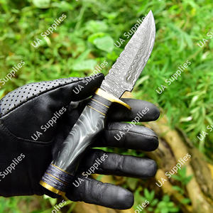 Couteau à lame fixe en acier Damas à bord rasoir, EDC, Skinner, pour camping et pêche, vente en gros, poignée personnalisable OEM, étui en cuir, faible MOQ - Product Image 4