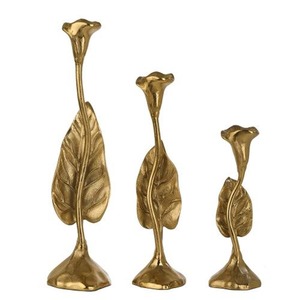 Jules 3er-Set Goldblatt-Kerzenhalter Dekorativer Aluminium-Kerzenständer mit Elegantem Botanischem Design Luxuriöser Tischdekor - Product Image 6