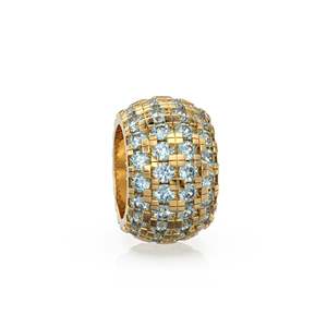 Rondelles grandes de oro macizo italiano de 14K con aguamarina, rondelle decorativa, aguamarina, charm realzador, aguamarina engastada en pavé, rondelle - Product Image 1