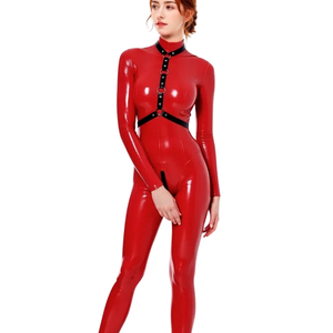 Women's <b>Red</b> PU Coated Sleeveless Jumpsuit High Waist Full Length Bodycon Sexy Clubwear Stretchy Spandex Nylon Fit - Product Image 2