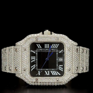 41mm Men Hip Hop watch with black color real plate VVS 1 Moissanite Diamonds studded <b>Automatic</b> Quartz movement watch - Product Image 1