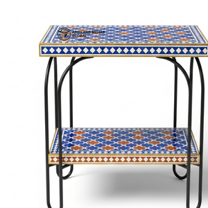 Taburete con Incrustaciones de Hueso Azul Rey y Estructura Metálica – Taburete Otomano de Lujo Hecho a Mano - Product Image 4