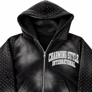 Ensemble de survêtement streetwear pour homme : sweats à capuche zippés et pantalons de jogging amples, personnalisés par le fabricant, de haute qualité, effet délavé à l'acide - Product Image 5