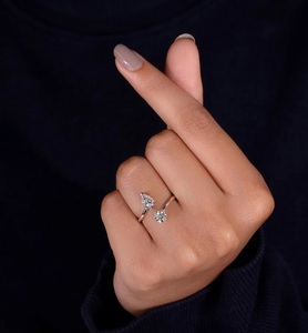 แหวนทองคำแท้ 14K/18K แบบ Toi Et Moi แหวนหมั้นเพชรแท้เพาะเลี้ยงในห้องปฏิบัติการ 0.75 กะรัต รูปทรงลูกแพร์ และ 0.50 กะรัต เพชรทรงกลม แหวนแบบเปิด - Product Image 4