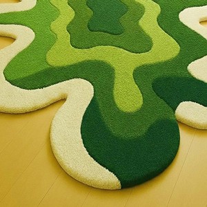 Modern Green Abstract Area Rug Irregular Shape Hand Tufted Carpet Contemporary Artistic <b>Floor</b> Rug for Living Room Bedroom Decor - Product Image 3