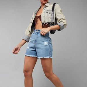 Women's Low Waist Summer <b>Denim</b> Shorts Stretchy Ripped Sexy 100% Cotton Fashion Shorts Set - Product Image 2